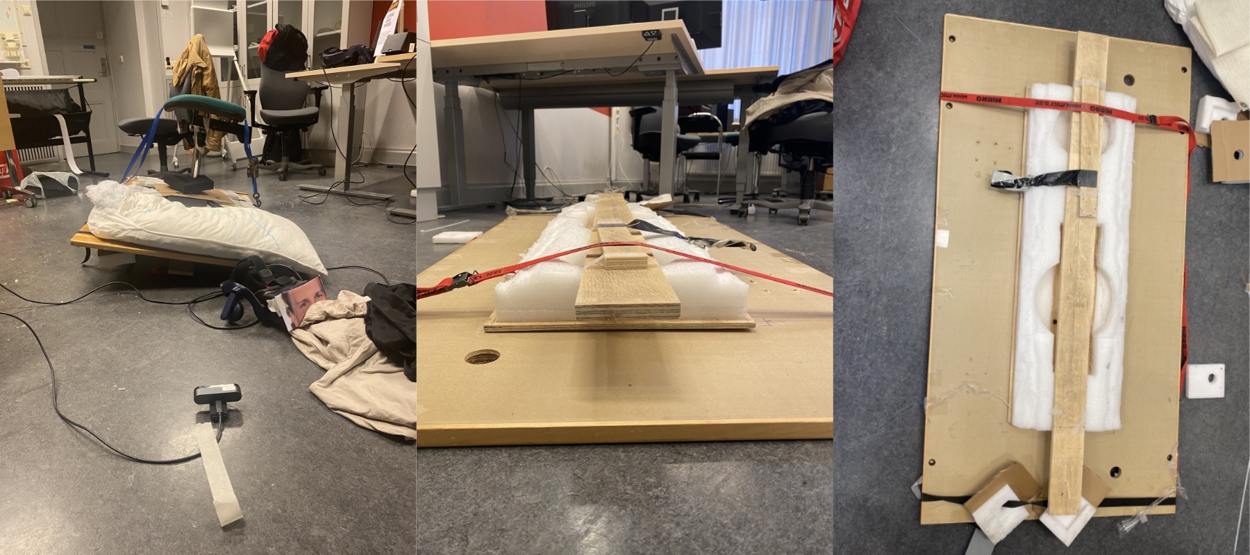 The custom tilting platform both players stand on